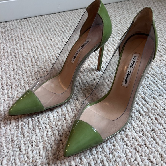 Manolo Blahnik Pacha Green Patent Leather 
Clear PVC Patent Pump Size 39.5 IT - Picture 2 of 5
